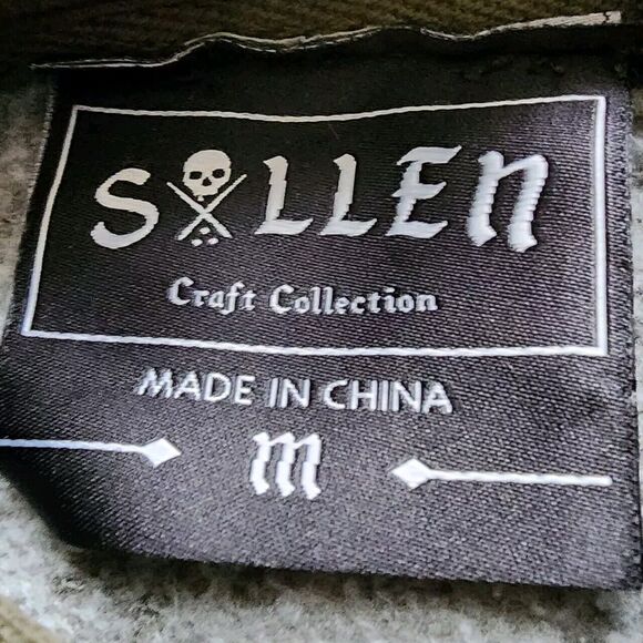 Sullen Art Hoodie Mens M Army Green Pullover Skulls Tattoo Sweatshirt Buckle - Picture 5 of 10
